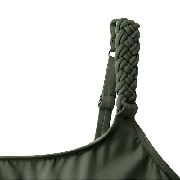 Land's End Tankini Top Macrame Straps deep olive green lightweight soft bra 8 - Picture 1 of 8